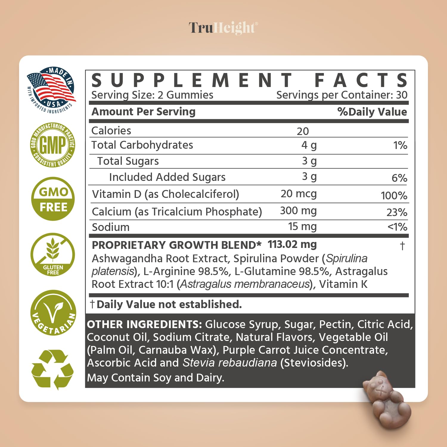 TruHeight Growth Gummies (Watermelon) – Natural Growth Support for Kids & Teens