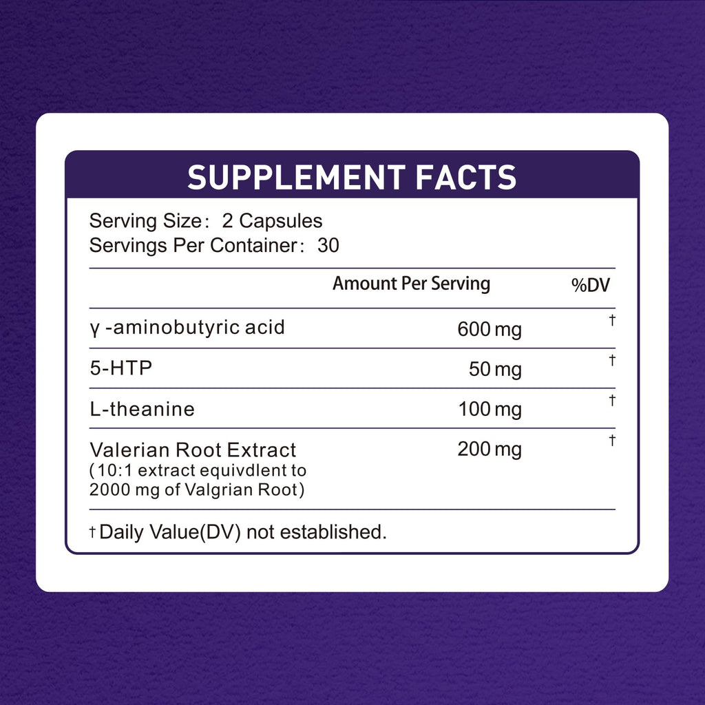 TrySafe 600mg GABA Sleep Aid with Valerian, L-Theanine & 5-HTP | 60 Capsules