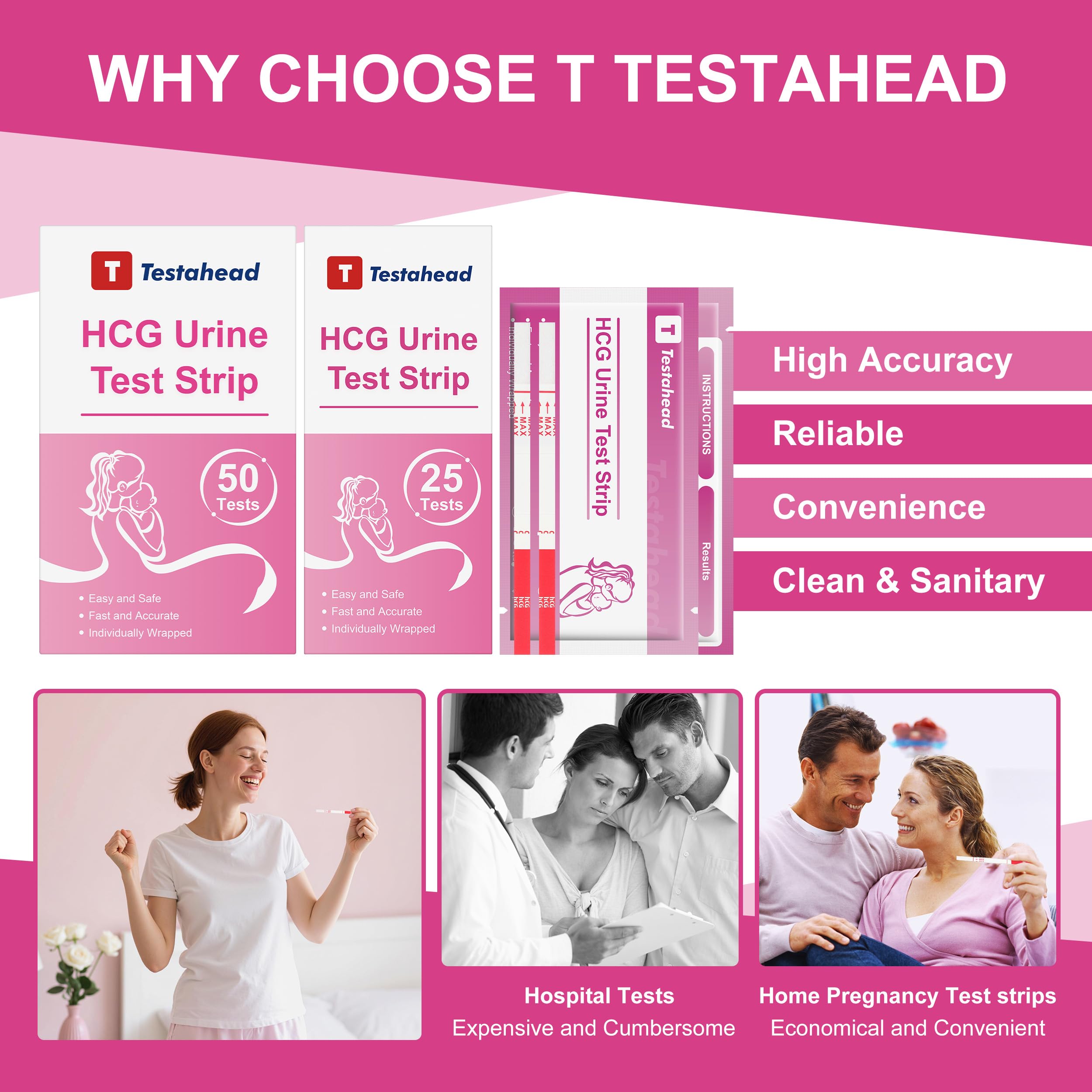 T TESTAHEAD Pregnancy Test Strips – 50 Count, High Sensitivity Home Test for Early Detection