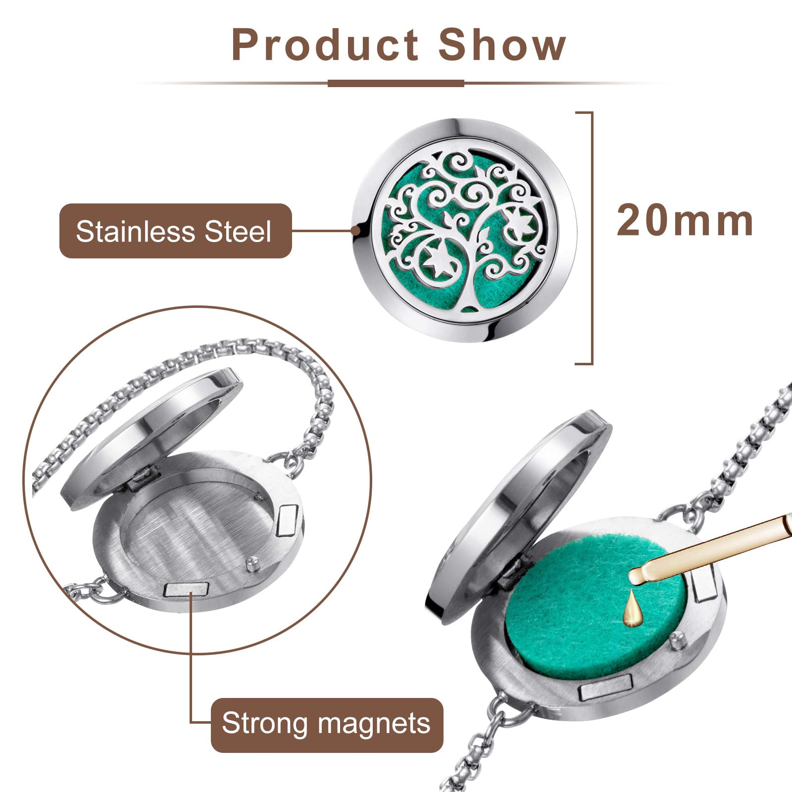 ttstar Essential Oil Diffuser Bracelet - Stainless Steel Aromatherapy Locket Gift Set
