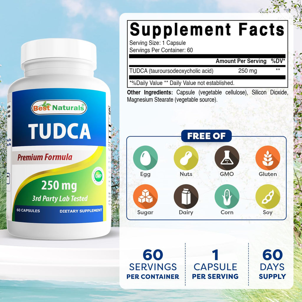 Best Naturals TUDCA 250mg - 60 Veg Capsules (2 Months Supply)