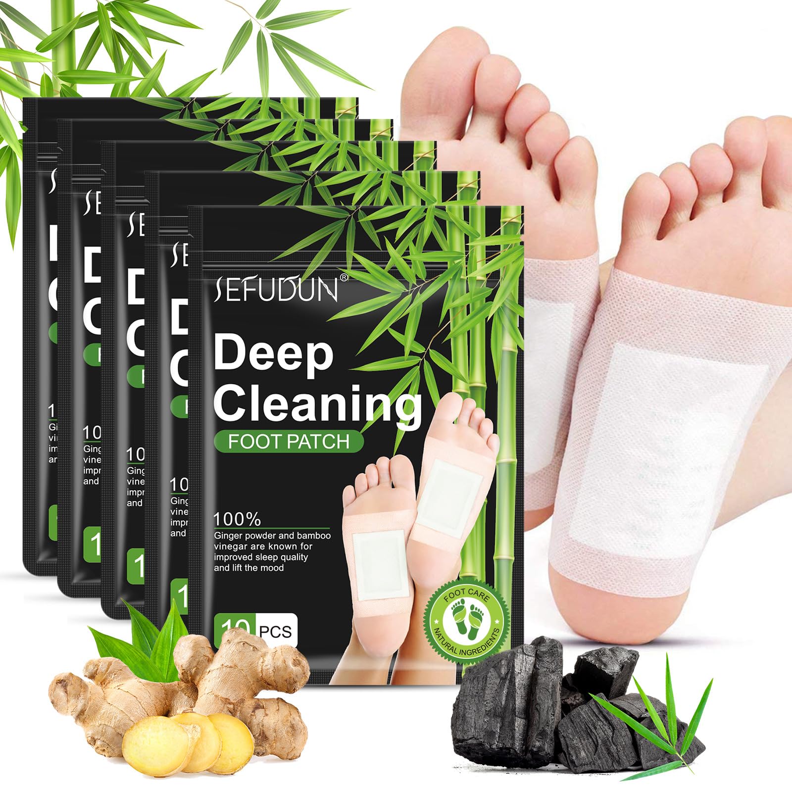 Tudiqe 50PCS Ginger Bamboo Vinegar Foot Pads – Sleep & Deep Cleansing Patches
