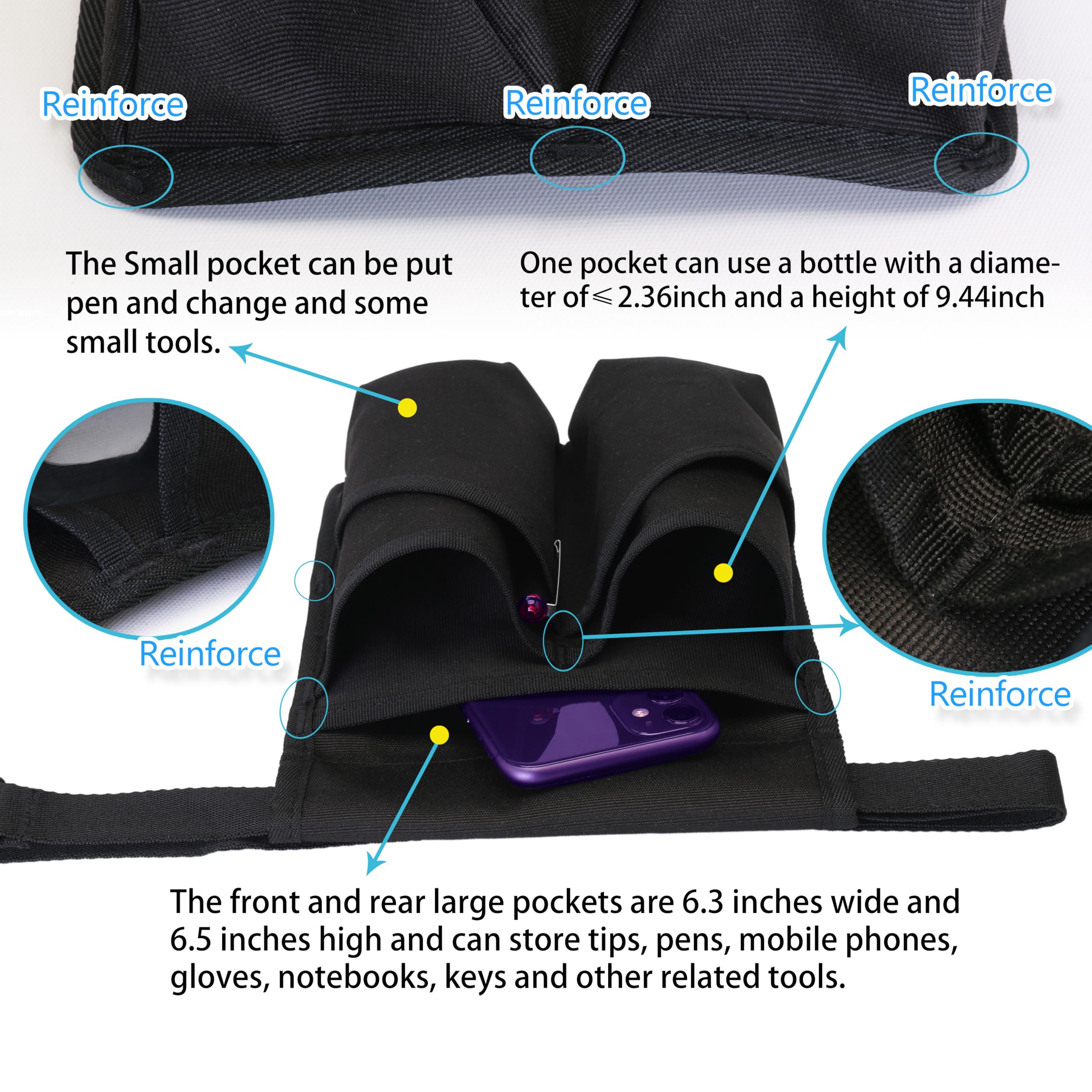 Tuhaoge Massage Bottle Bag for 2 Bottles - Oil & Lotion Holster TH-XJ-2 Black