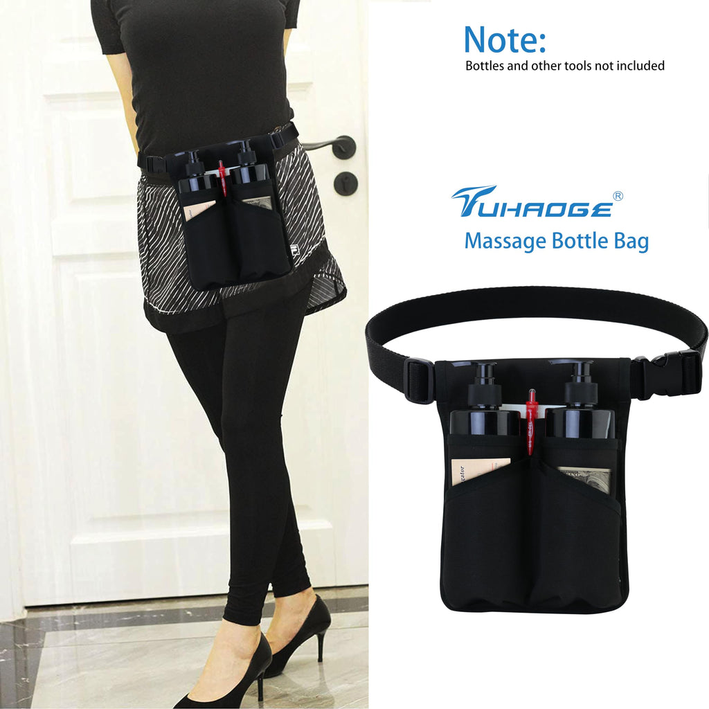 Tuhaoge Massage Bottle Bag for 2 Bottles - Oil & Lotion Holster TH-XJ-2 Black