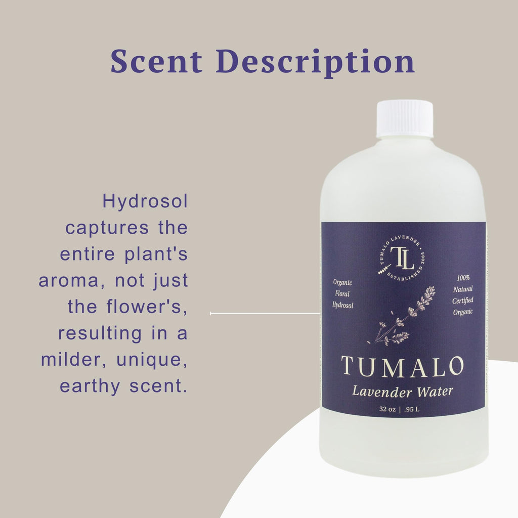 TUMALO LAVENDER Hydrosol 32 oz | Pure Organic Lavender Floral Water - Made in USA for Skincare & Aromatherapy