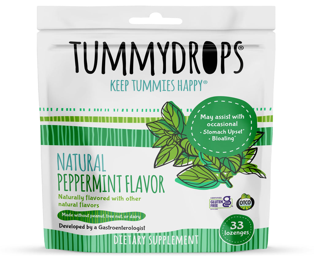 tummydrops Natural Peppermint Lozenges | Gluten Free, Vegan, Organic | 33 Pack