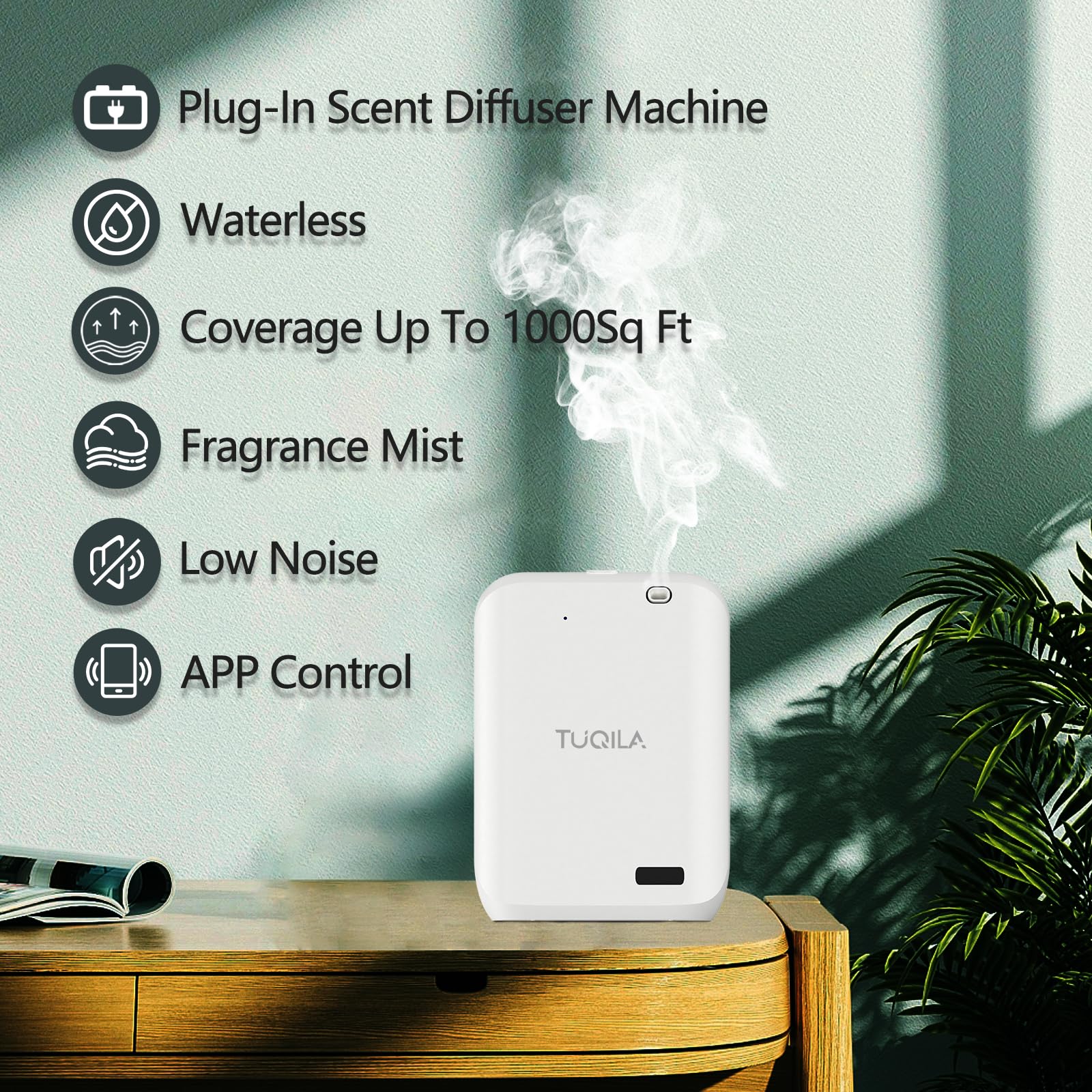 Tuqila Waterless Oil Diffuser – Cold Air Diffusion, 1000 sq.ft, APP Control