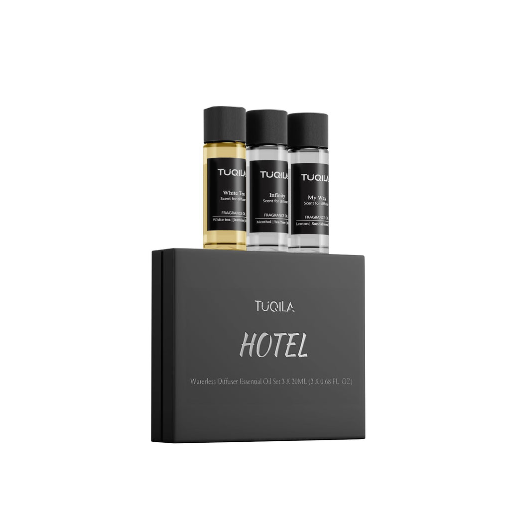 Tuqila Hotel Luxury Waterless Diffuser Set – 3x20ml My Way, White Tea & Infinity