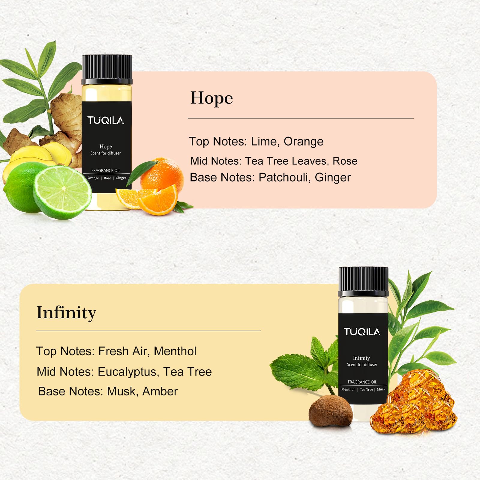 Tuqila Waterless Diffuser Essential Oil Set - 6x20mL, Hotel Luxury Scents