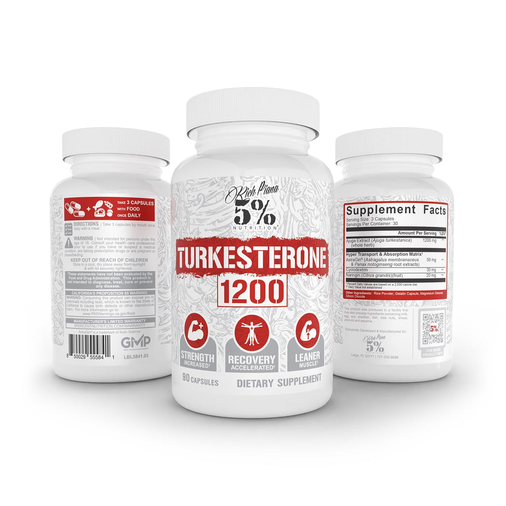 5% Nutrition Turkesterone 1200mg | Max Purity & Absorption | Complexed with Astragin, Cyclodextrin & Naringin | 90 Capsules (1 Month Supply)