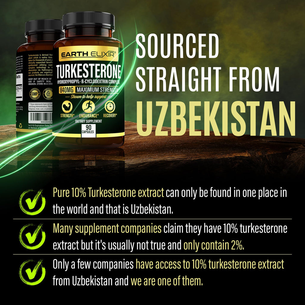 Turkesterone 840 mg – Natural Testosterone Support - 100% Pure Turkesterone Supplement for Men & Women - Ajuga Turkestanica Extract - Made in USA & 3rd Party Tested for Strength, Energy & Vitality