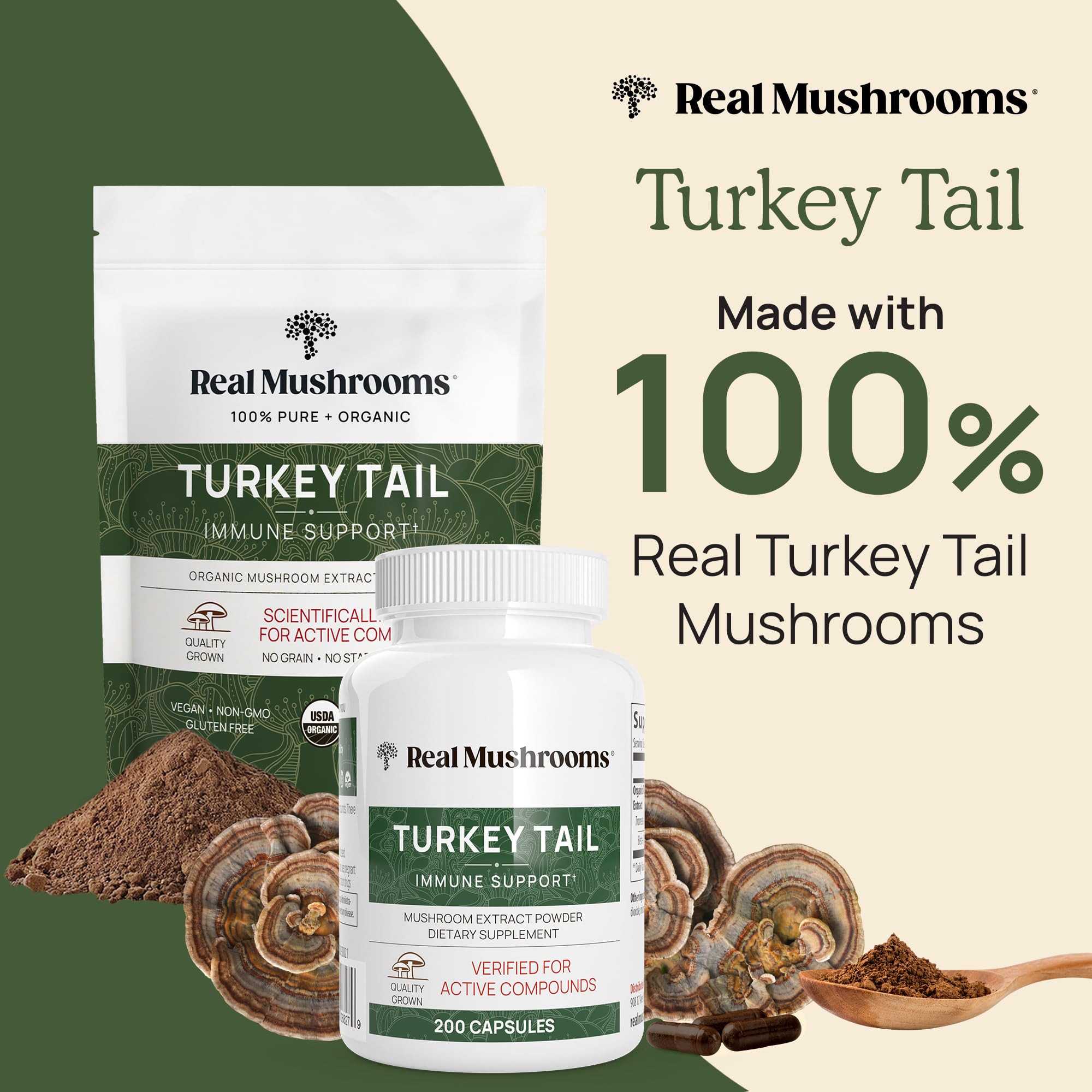 Real Mushrooms Turkey Tail Capsules – Organic, Vegan, 90 Count