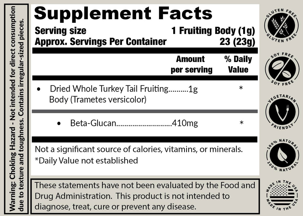 Turkey Tail Mushroom Fruiting Body – Lab-Verified 41.2% Beta-Glucans for Tea | Amber Glass Jar