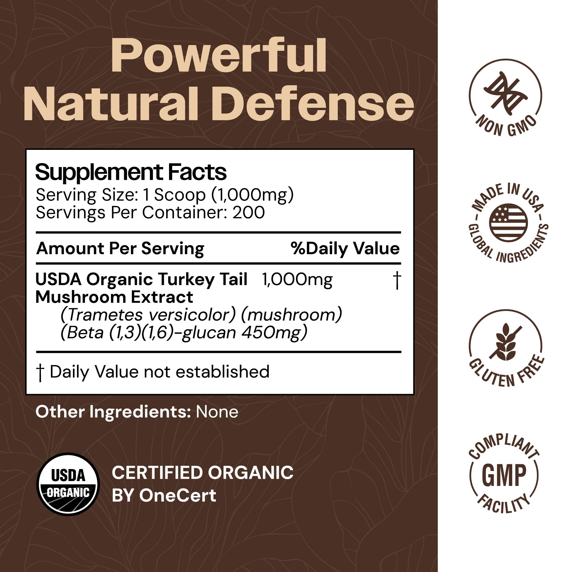 Turkey Tail Mushroom Powder Organic – Immune & Digestive Support (7.10 oz, 200 Servings)