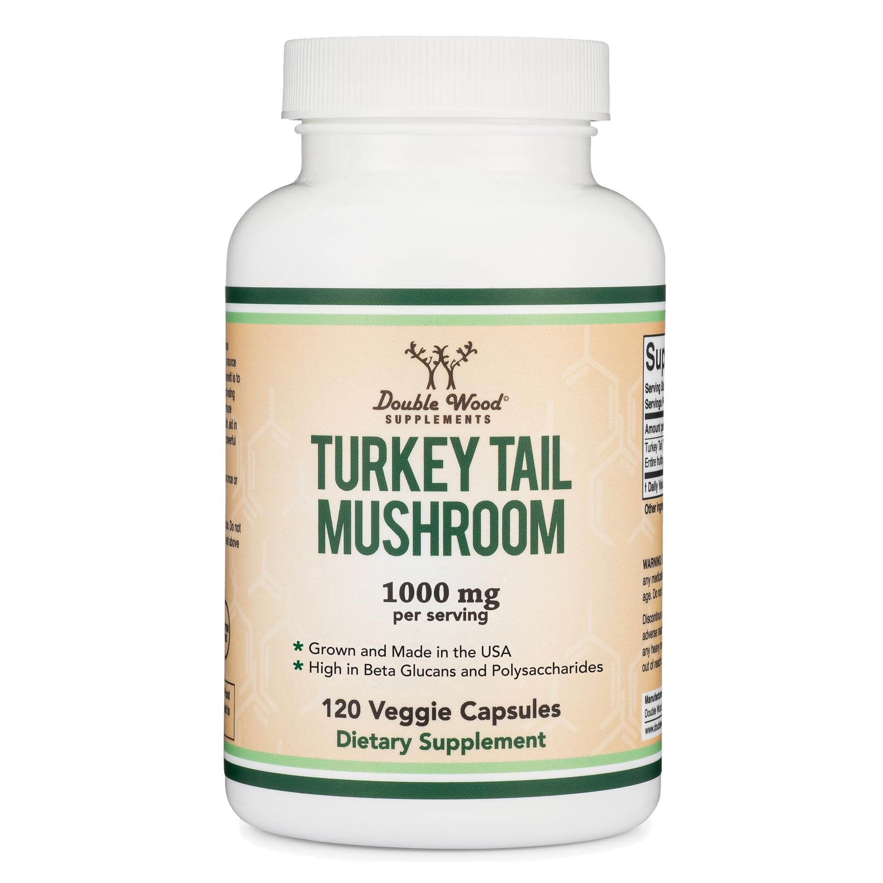 Turkey Tail Mushroom Supplement - 120 Capsules (2 Month Supply) | Double Wood