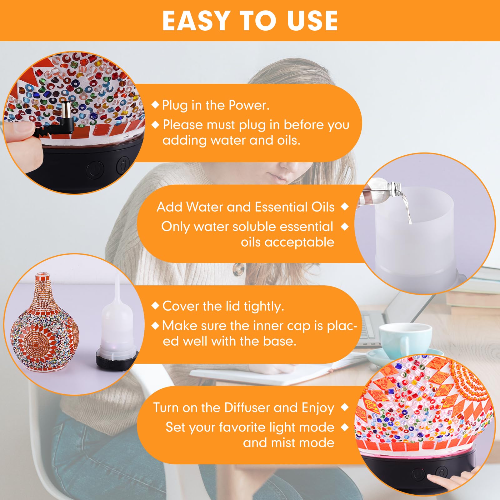 Mosaic Glass Diffuser - Tiffany Style Aromatherapy with 7-Color LED