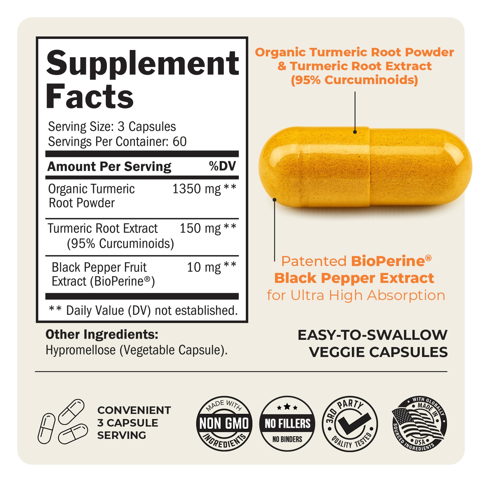 Turmeric Curcumin 1500mg with BioPerine – 95% Curcuminoids, Joint Support