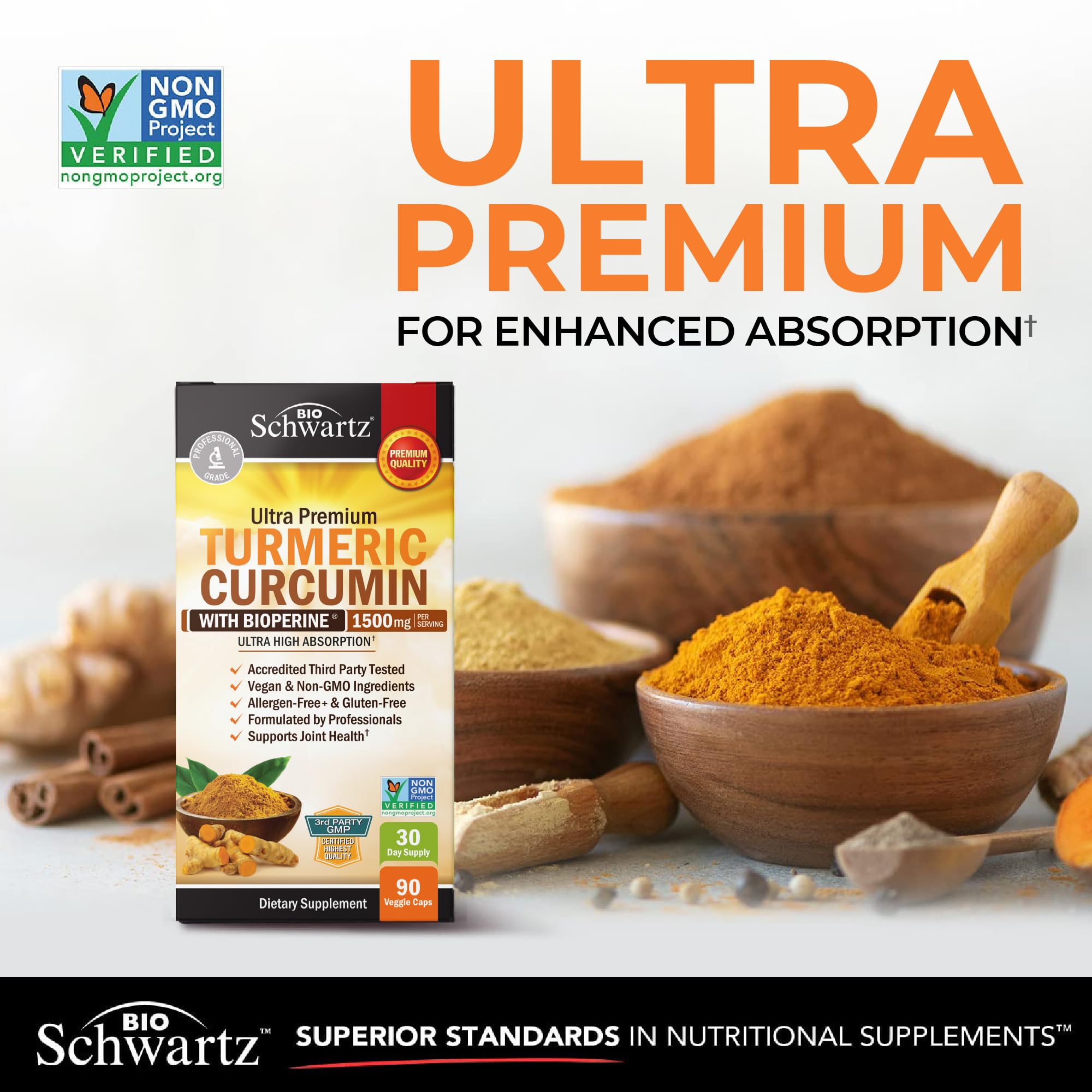 Turmeric Curcumin 1500mg with BioPerine – 90 Vegan Capsules (95% Curcuminoids)