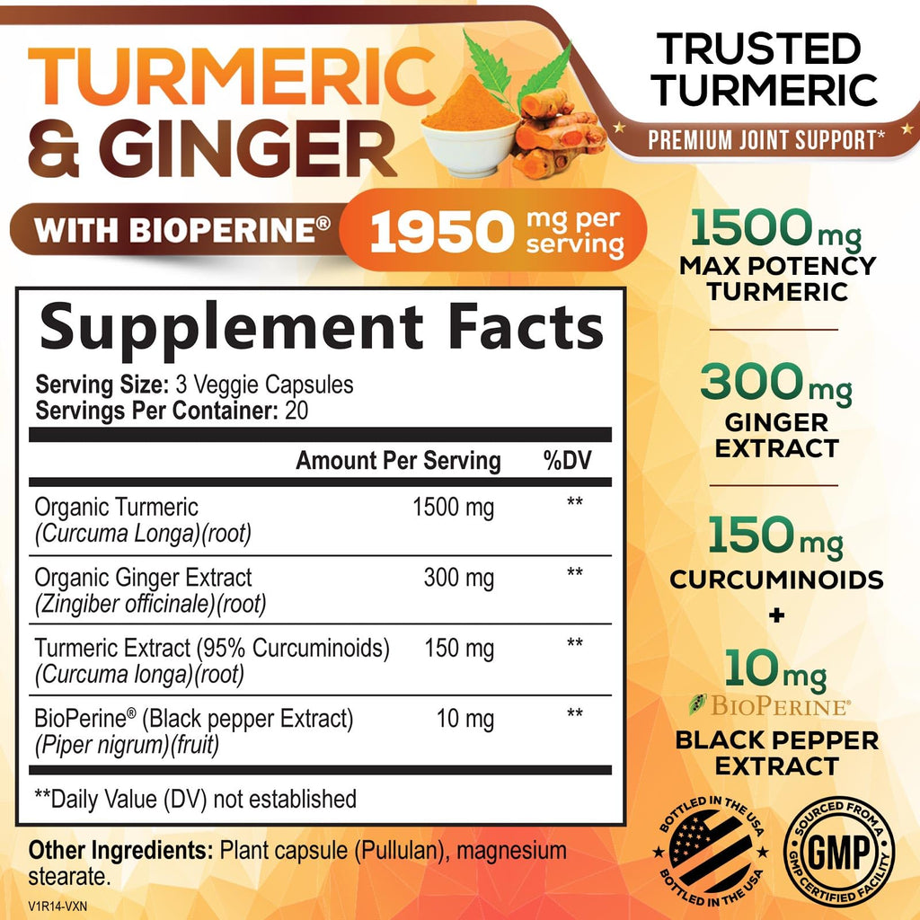 Turmeric Curcumin 1950mg with Bioperine – 60 Capsules