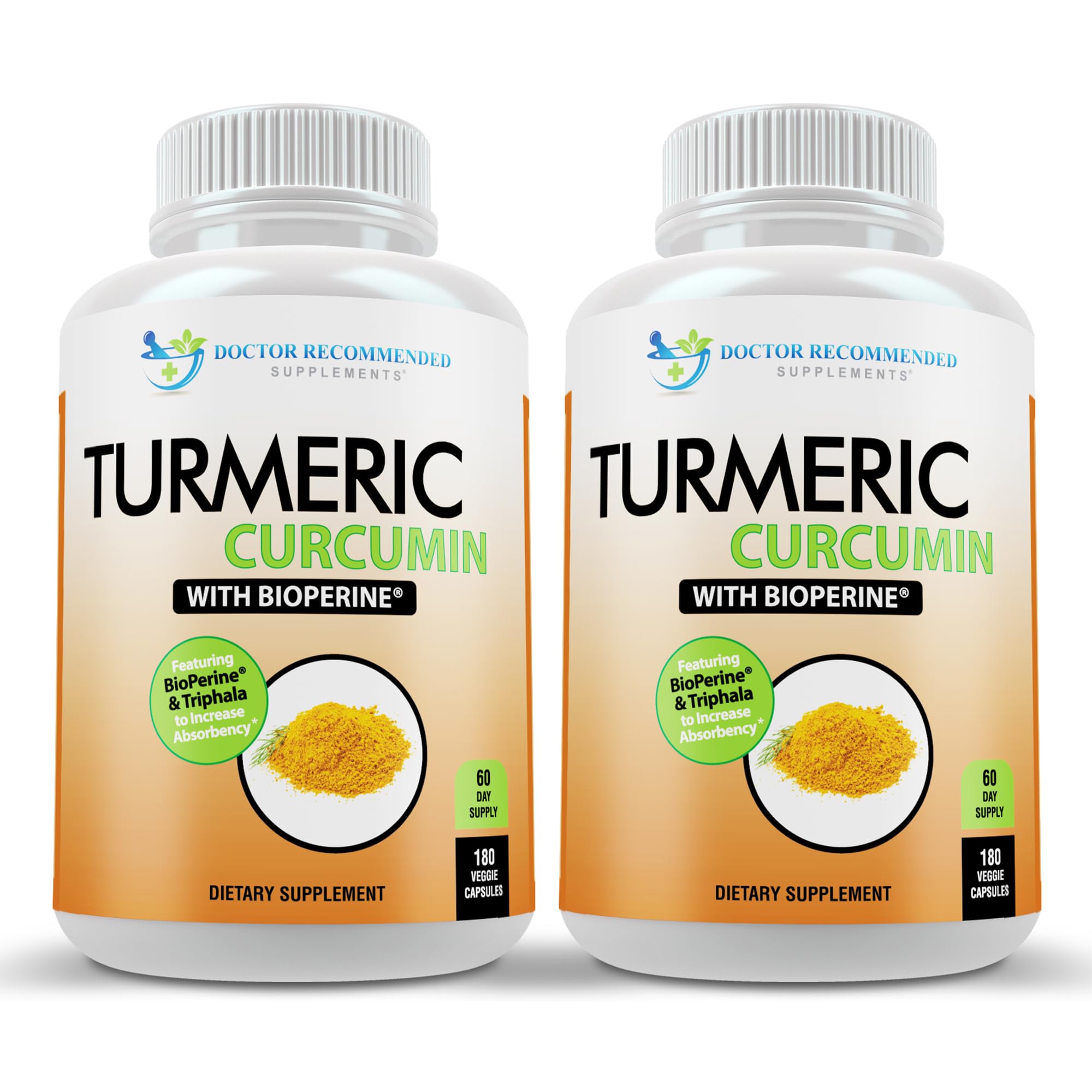 Turmeric Curcumin 2250mg Veggie Caps - 95% Curcuminoids + Bioperine - 2-Pack - Organic
