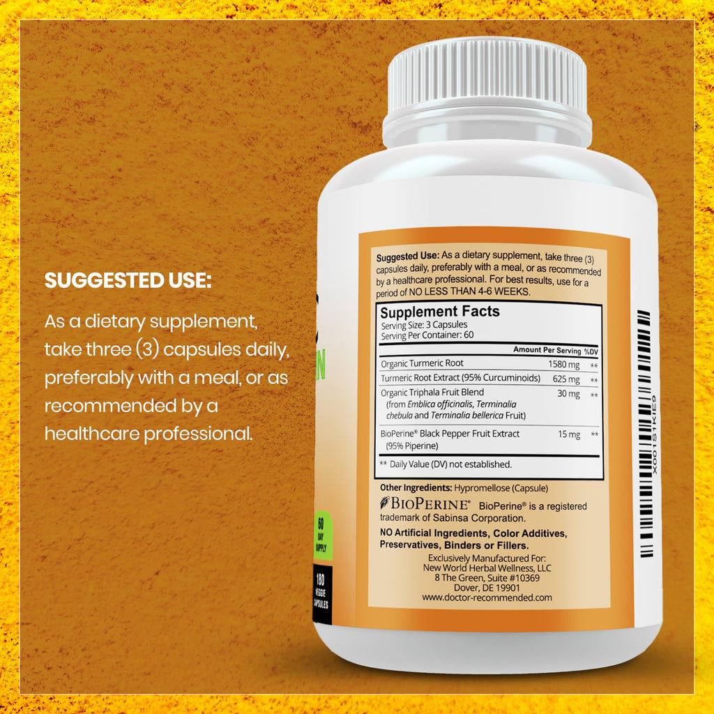 Turmeric Curcumin 2250mg Veggie Caps - 95% Curcuminoids + Bioperine - 2-Pack - Organic