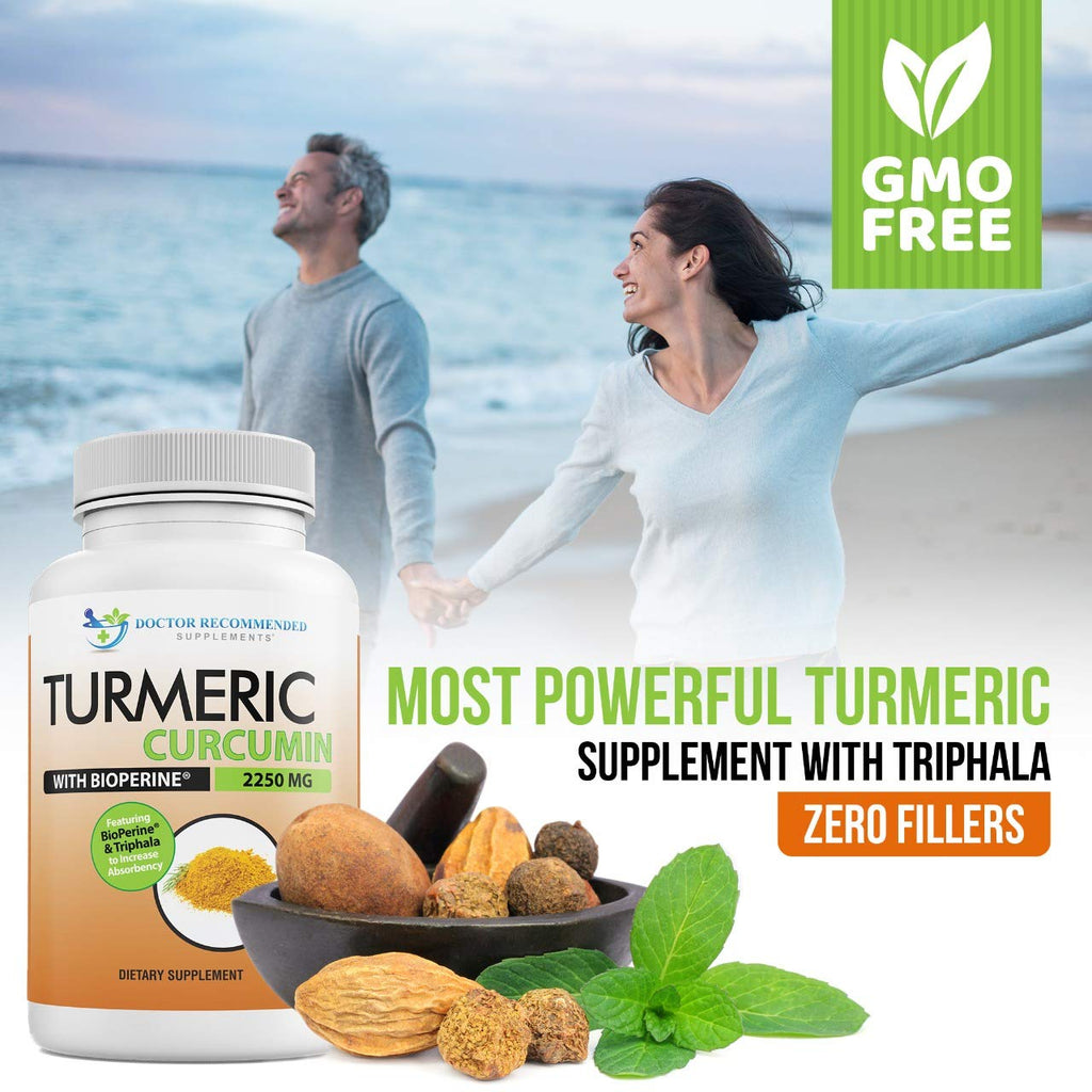 Turmeric Curcumin 2250mg Veggie Caps - 95% Curcuminoids + Bioperine - 2-Pack - Organic