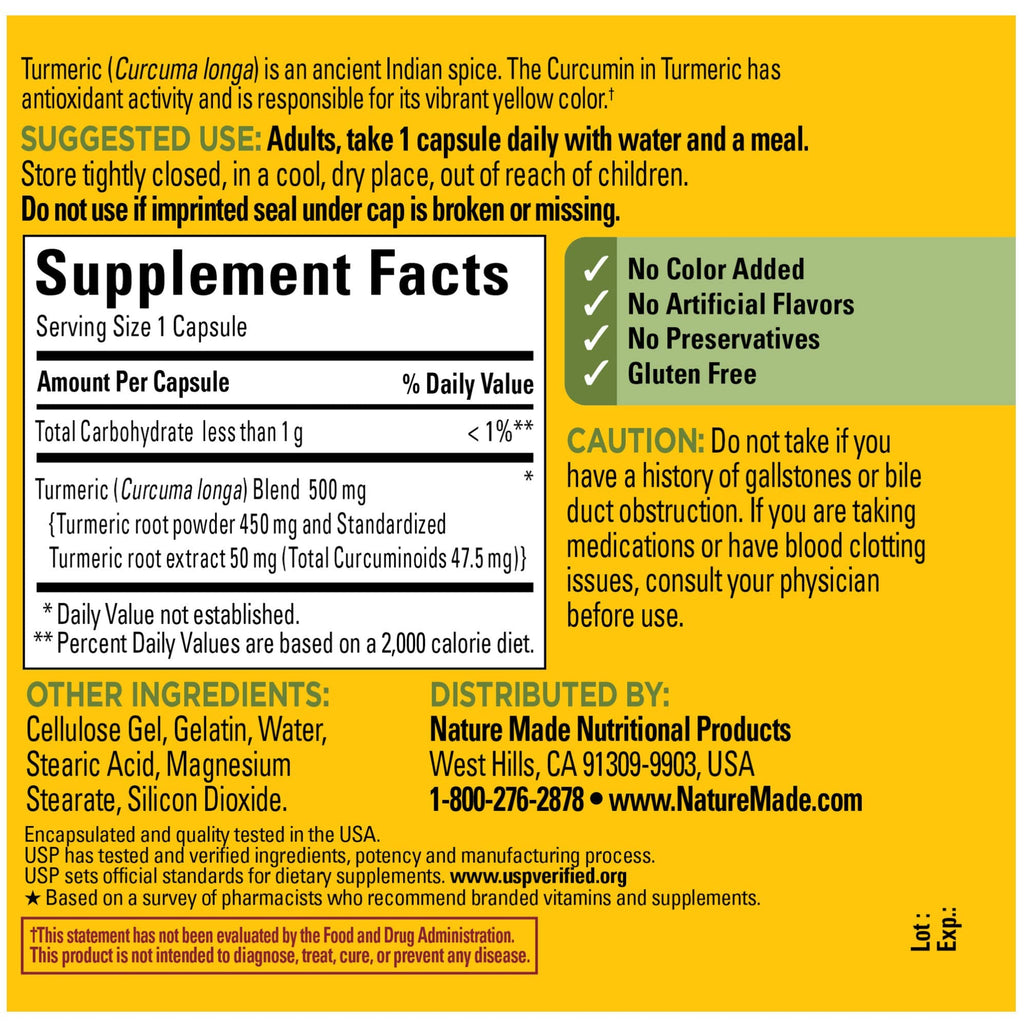 Nature Made Turmeric Curcumin 500 mg – Antioxidant Support, 120 Capsules