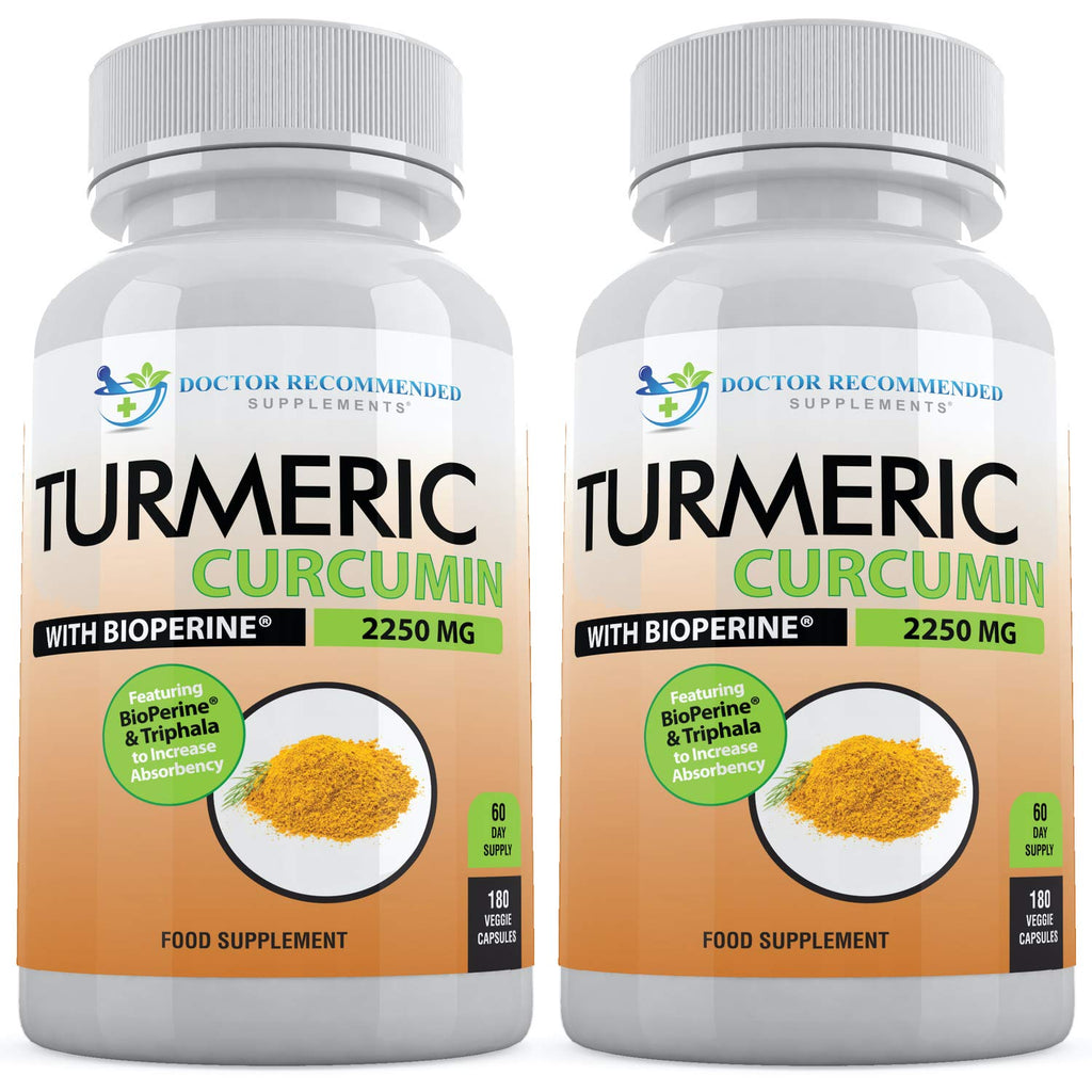 DOCTOR RECOMMENDED SUPPLEMENTS Turmeric Curcumin with Bioperine – 360 Veggie Capsules, 2250mg, 95% Curcuminoids (Pack of 2)