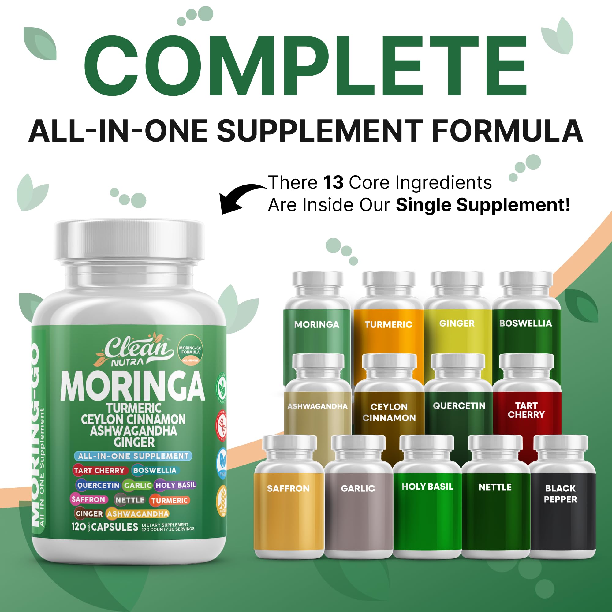 Moringa Powder Capsules + Turmeric Moringa Leaf – Clean Nutra Moring-Go