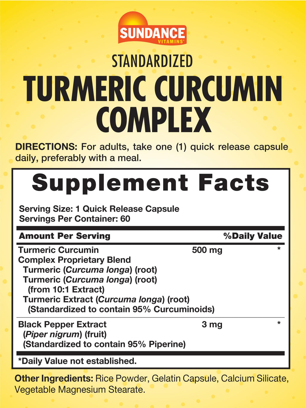 Sundance Turmeric Curcumin Complex | 60 Quick Release Capsules | Non-GMO & Gluten Free