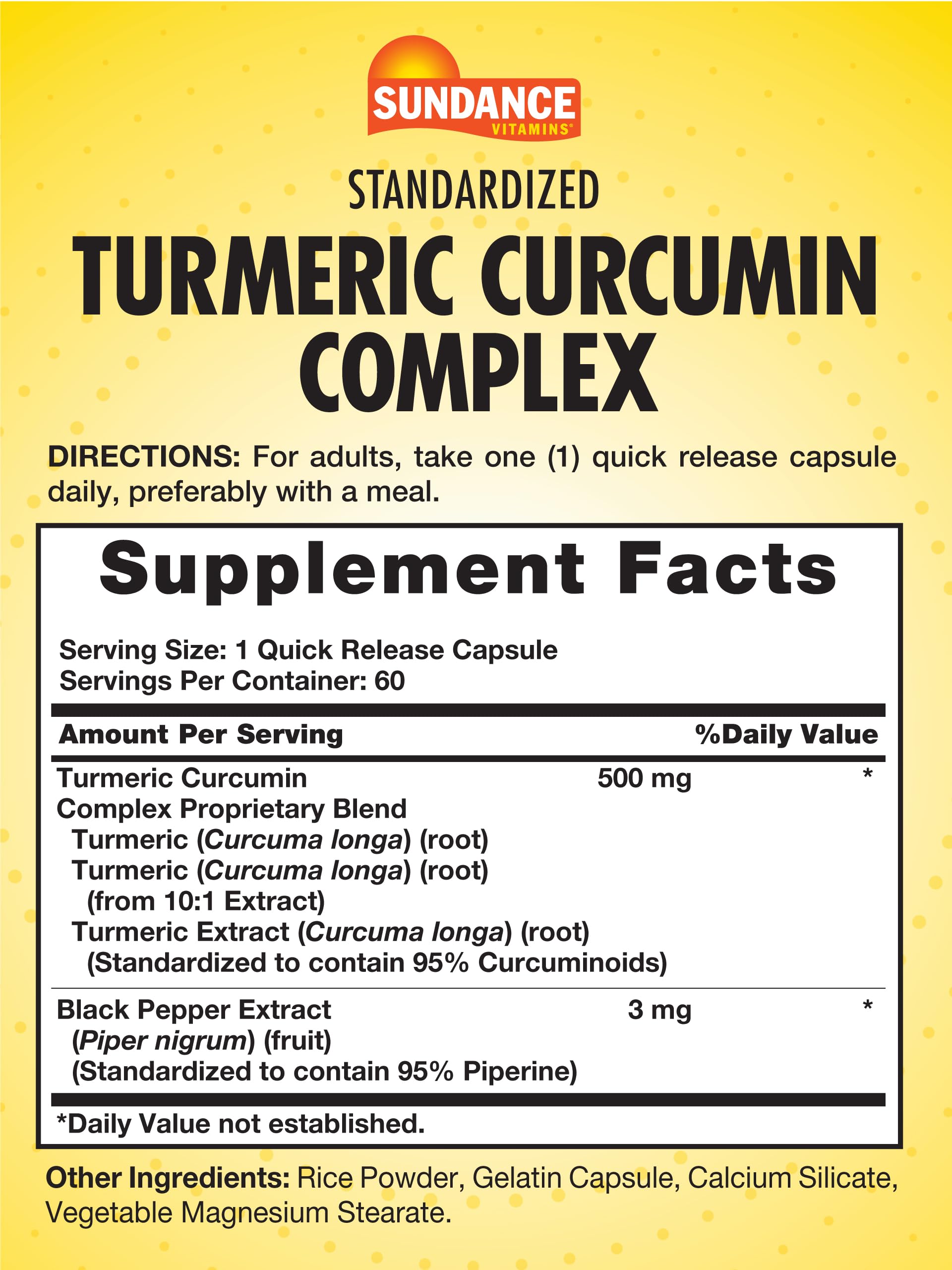 Sundance Turmeric Curcumin Complex | 60 Quick Release Capsules | Non-GMO & Gluten Free