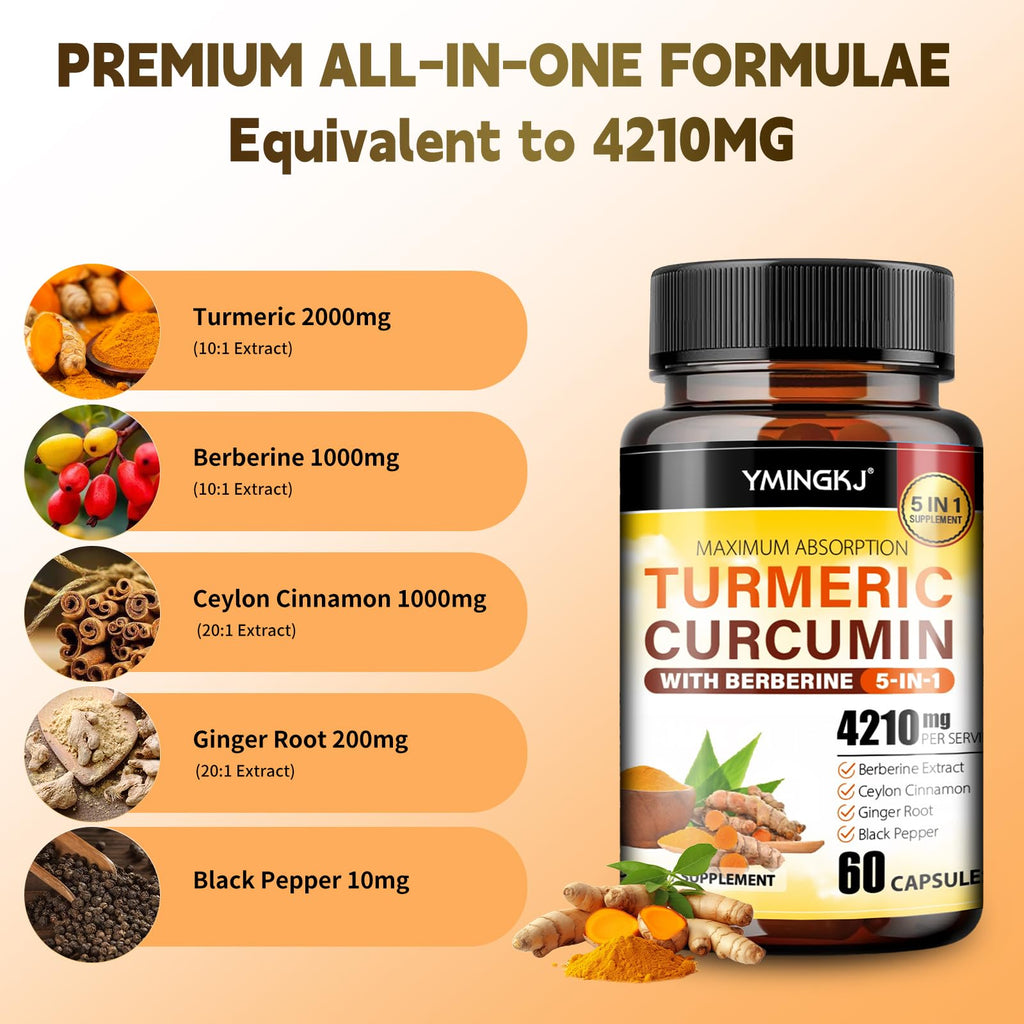 Turmeric Curcumin with Black Pepper & Ginger – Berberine & Ceylon Cinnamon | 60 Capsules