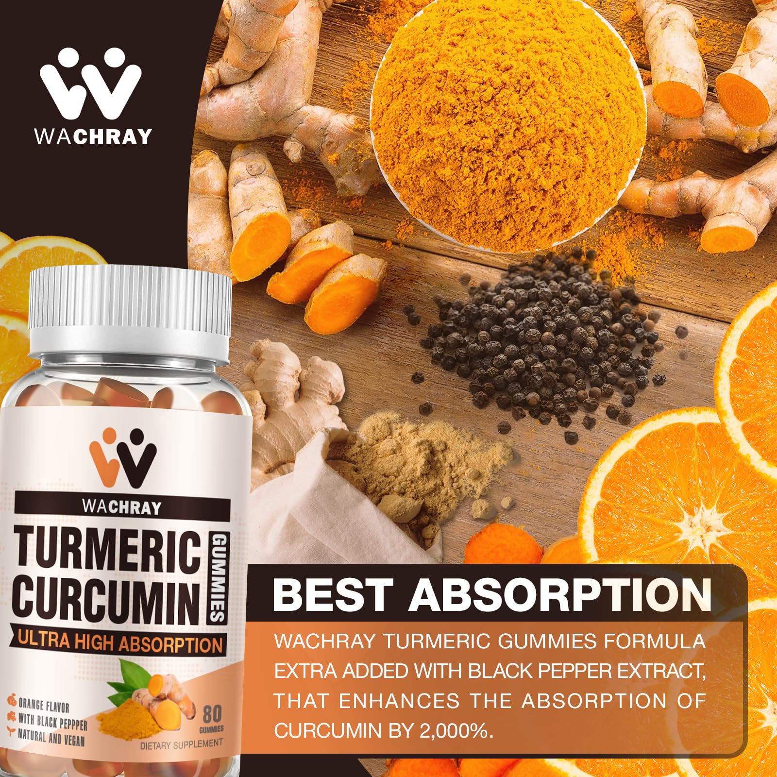 Turmeric Curcumin Gummies with Ginger & Black Pepper – 2 Pack (Vegan, Gelatin-Free)