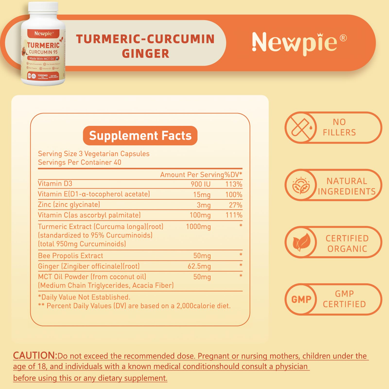 Turmeric Curcumin with MCT Oil – 120 Capsules, 95% Curcuminoids, Non-GMO, Gluten Free