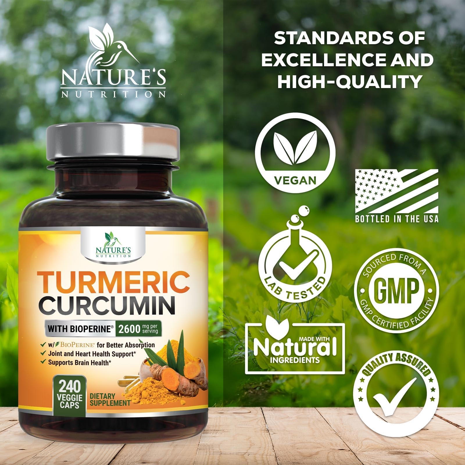 Turmeric Curcumin Supplement 2600mg – 95% Curcuminoids, BioPerine & Organic Turmeric – 240 Capsules | Made in USA