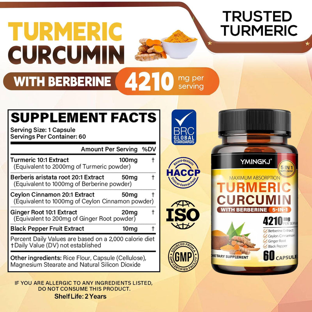 Turmeric Curcumin with Black Pepper & Ginger – Berberine & Ceylon Cinnamon | 60 Capsules