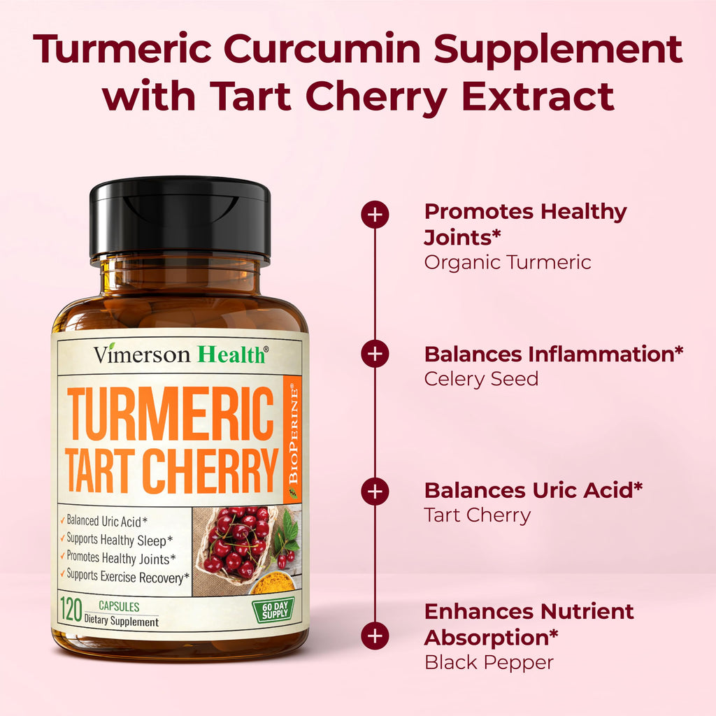 Vimerson Health Turmeric Curcumin with Tart Cherry & Celery Seed - Joint Support, Uric Balance, Sleep Aid - 120 Capsules