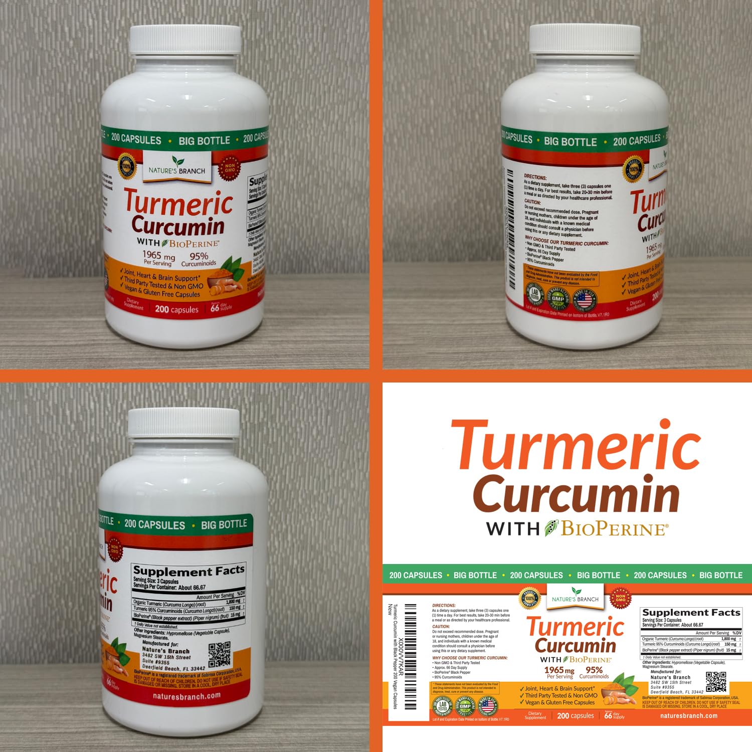 Turmeric Curcumin with Black Pepper – Organic, 1965mg, 200 Capsules