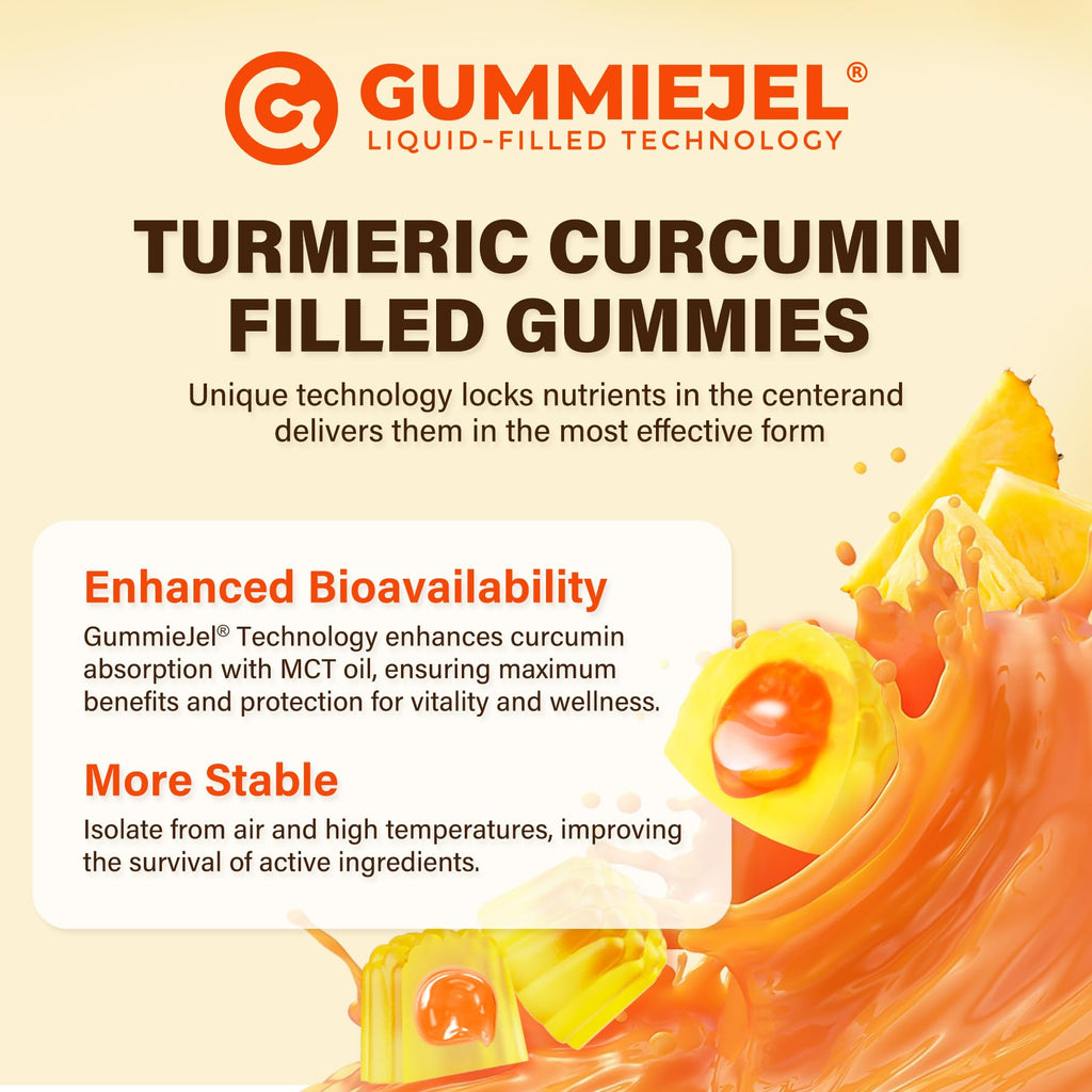 Turmeric Gummies 1000mg with MCT Oil C8/C10 – Curcumin + Black Pepper, Sugar Free, 60 Gummies