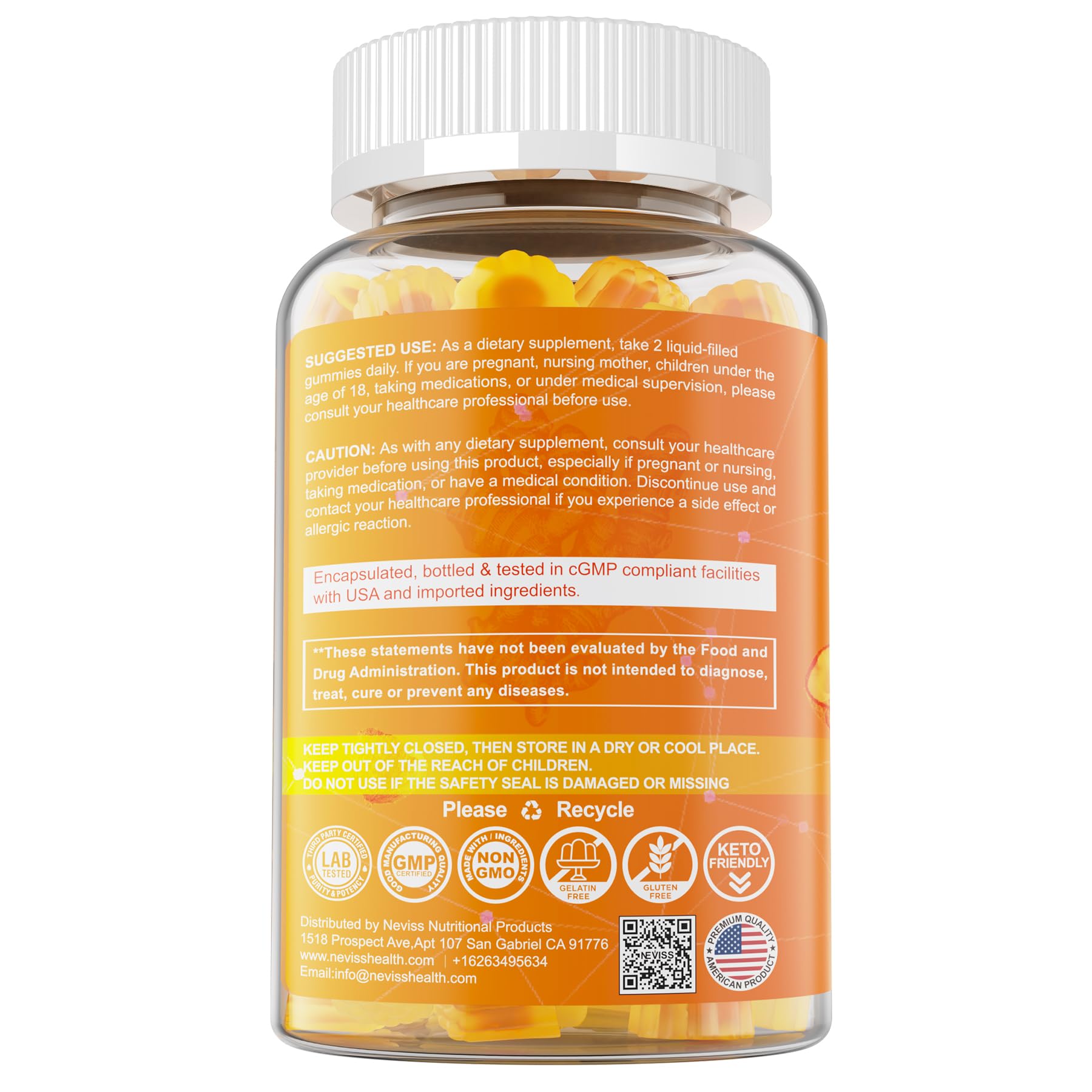 Turmeric Gummies 1000mg with MCT Oil C8/C10 – Curcumin + Black Pepper, Sugar Free, 60 Gummies