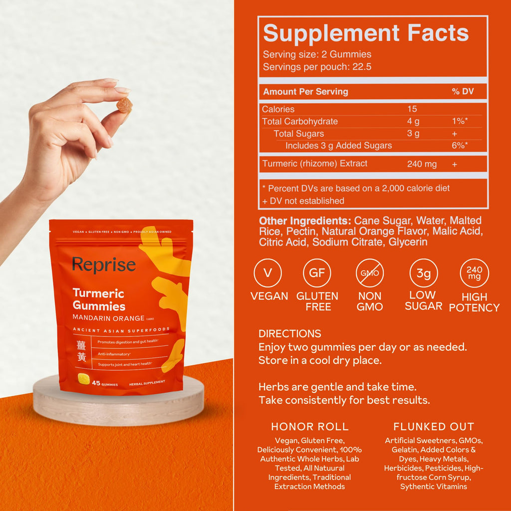 Turmeric Gummies for Women – Vegan, Low-Sugar, Mandarin Orange, 45 Count