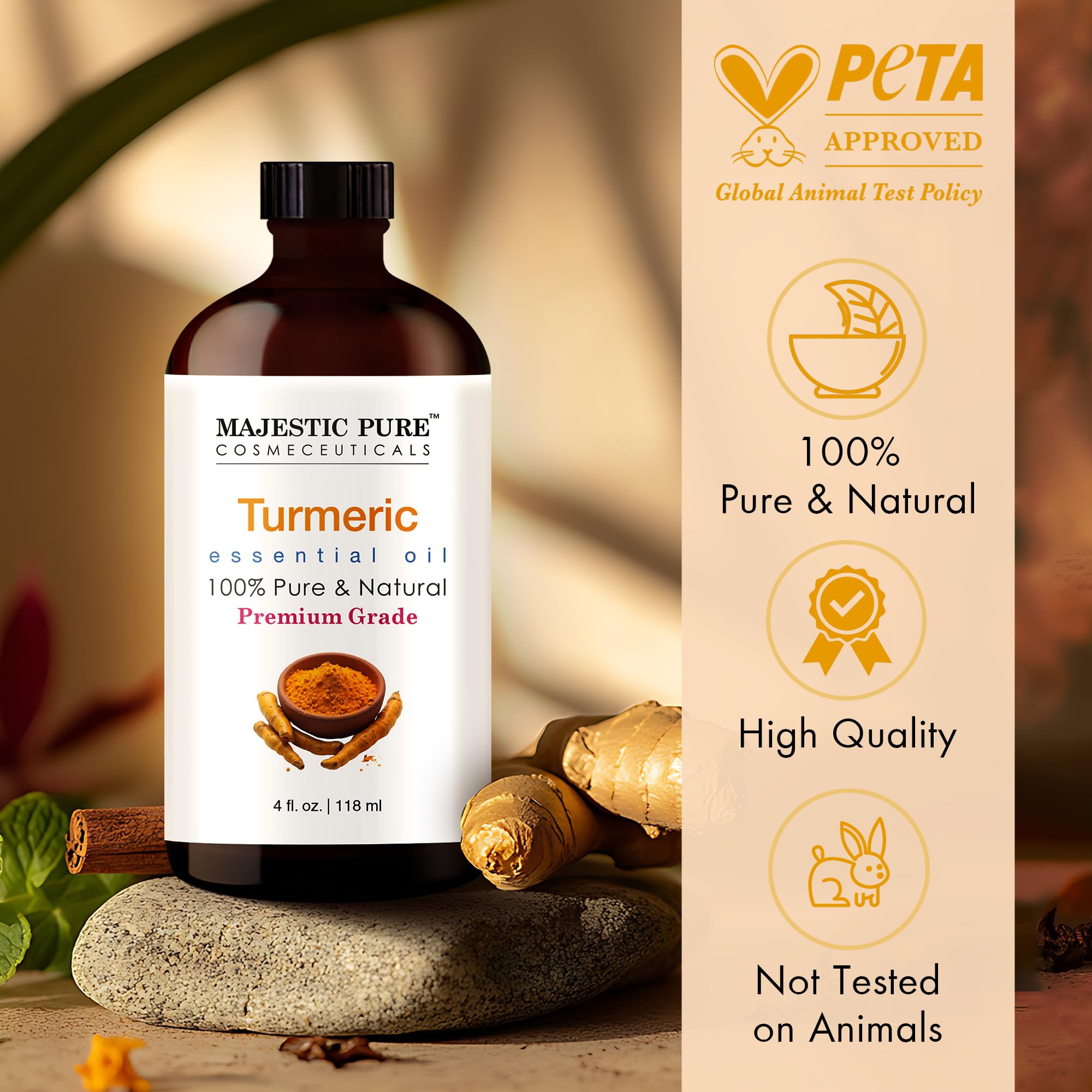 Majestic Pure Turmeric Essential Oil – 100% Pure & Organic, 4 Oz