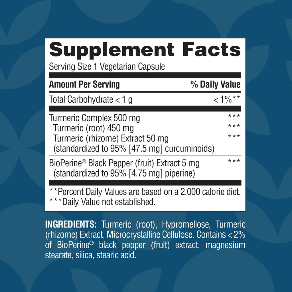 Nature's Wonder Turmeric Supplement with BioPerine 500mg - 90 Vegetarian Capsules