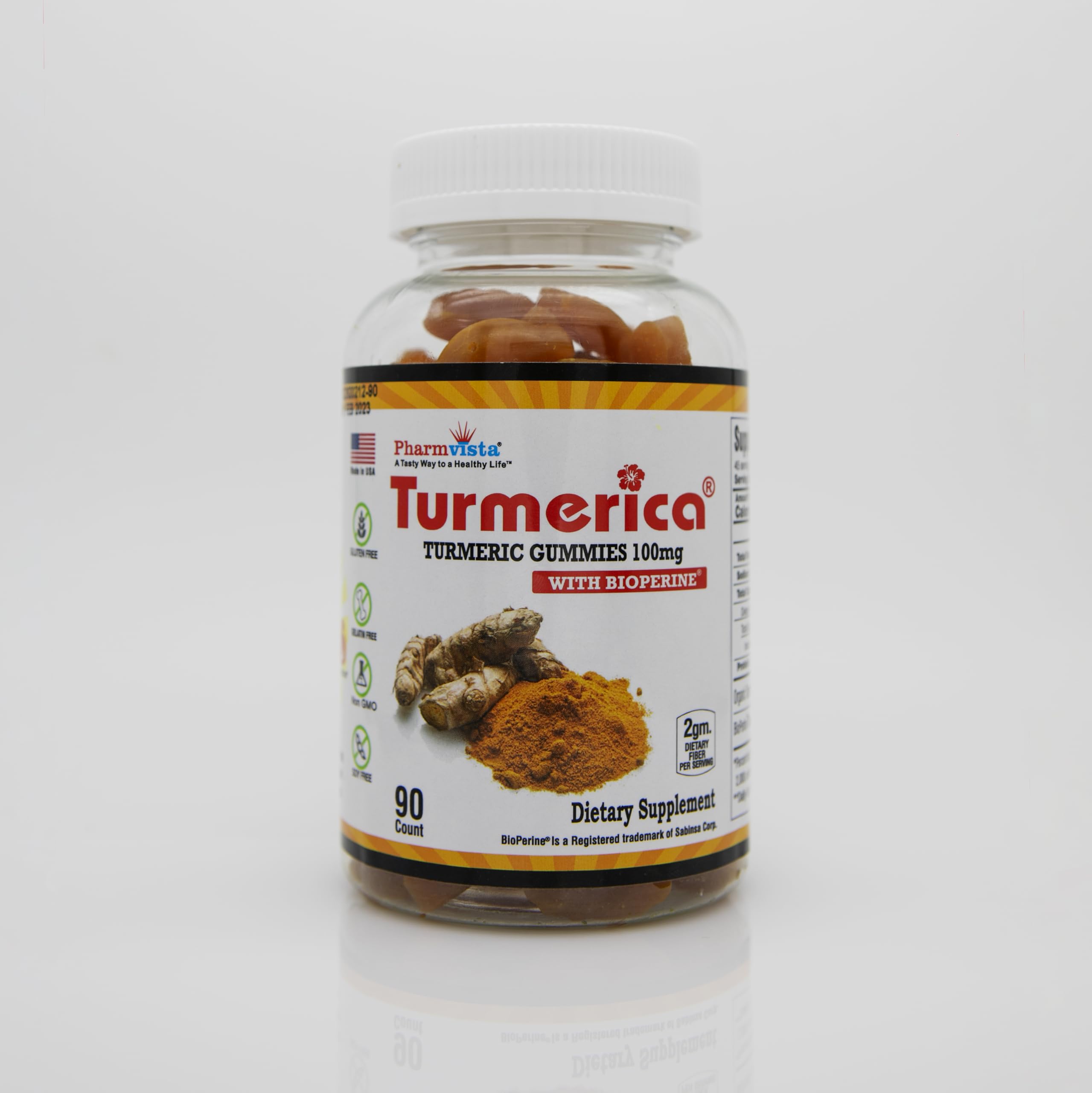 Turmerica Turmeric Curcumin Gummies 100mg with BioPerine – 90 Count | Made in USA