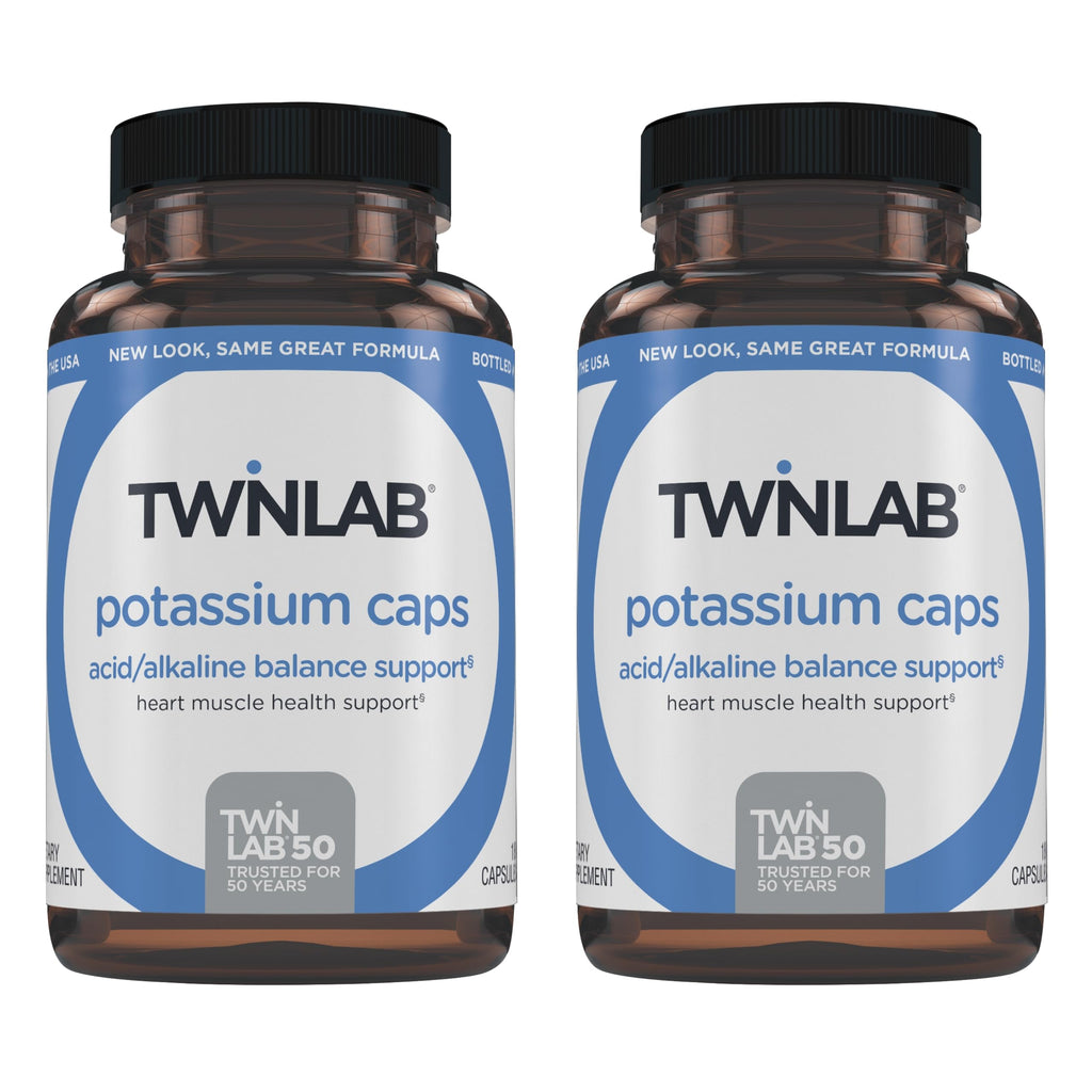 Twinlab Potassium Caps - Electrolyte Support for Heart & Muscle Health (180 Capsules, Pack of 2)