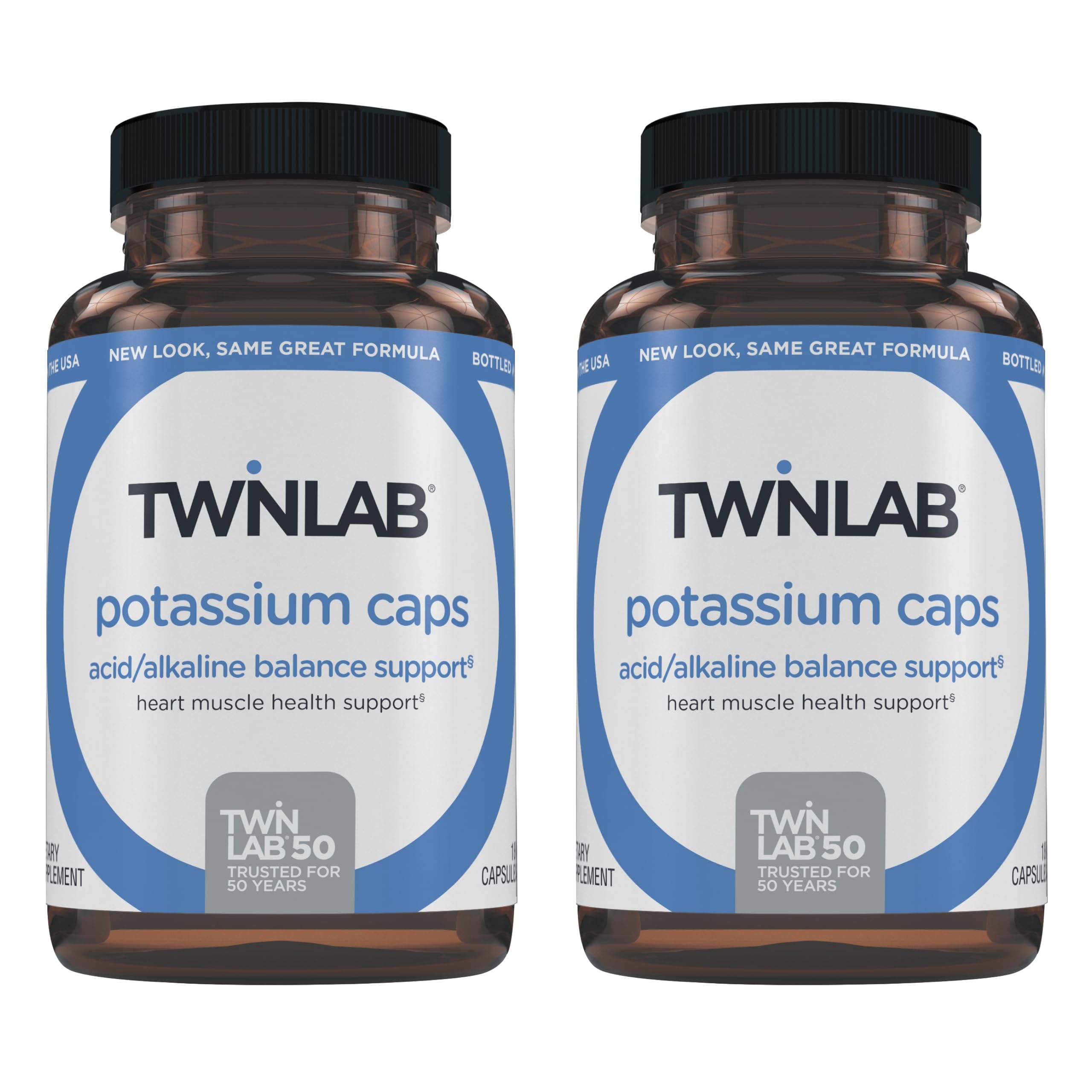 Twinlab Potassium Caps - Electrolyte Support for Heart & Muscle Health (180 Capsules, Pack of 2)