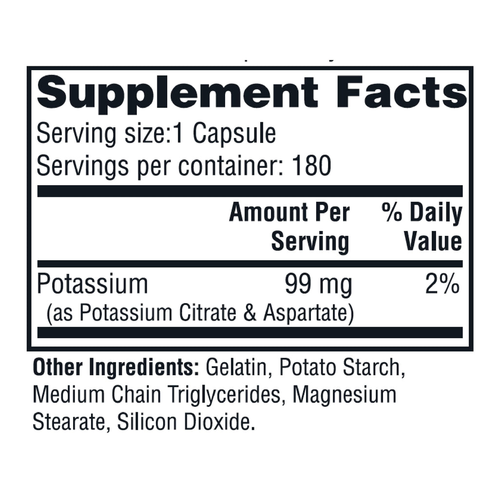 Twinlab Potassium Caps - Electrolyte Support for Heart & Muscle Health (180 Capsules, Pack of 2)