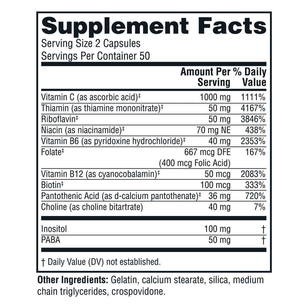 Twinlab Stress B-Complex Caps - Complete B-Complex & 1000 mg Vitamin C (Pack of 2)
