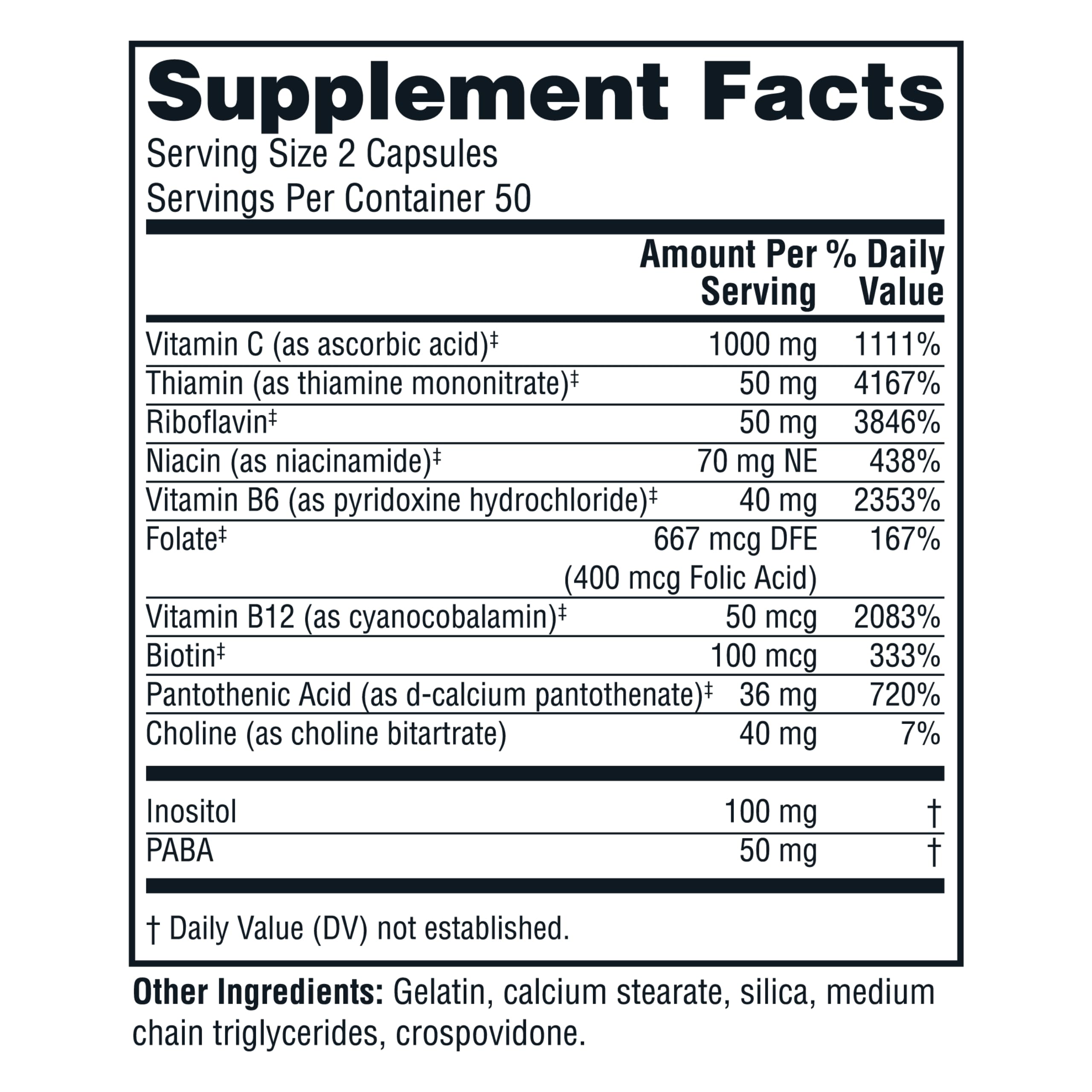 Twinlab Stress B-Complex Caps - Complete B-Complex & 1000 mg Vitamin C (Pack of 2)