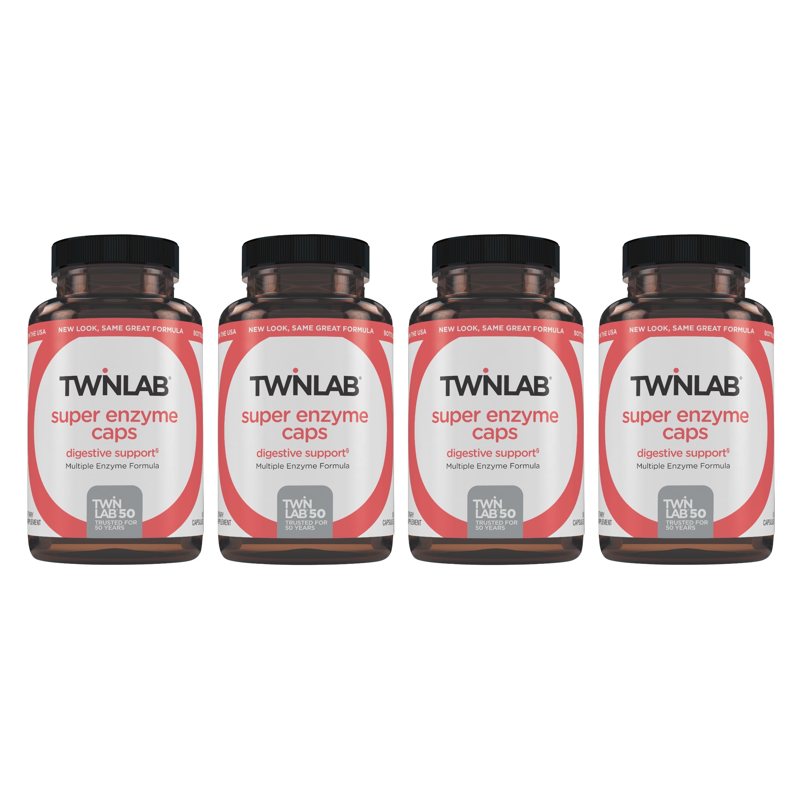 Twinlab Super Enzyme Caps – Digestive Enzymes for Constipation, 50 Caps (4-Pack)